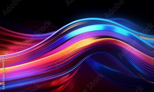 Colorful motion wave elements with neon illumination. Abstract futuristic background