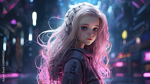 Cyberpunk Little Girl Long Hair Big Eyes