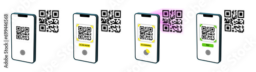 Scan QR code with phone to pay in store, shop, airport. Contactless mobile payment technology. Simple secure cashless transfer money to seller.
