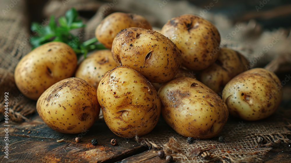 Raw potatoes isolated on wood background Raw potatoes isolated on wood background