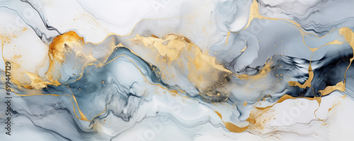 Abstract marble background, gray and white texture with thin gold veins. photo