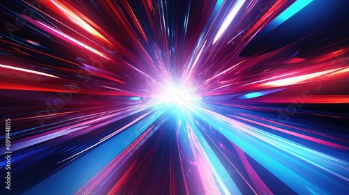 dynamic light explosion in vivid colors illustrating speed and motion ideal for backgrounds in technology and futuristic design concepts