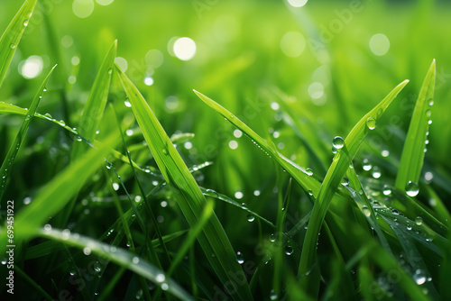 Green grass with water drops. Beauty and purity of environment photo
