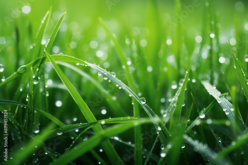 Green grass with water drops. Beauty and purity of environment photo