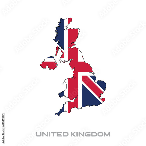 Vector illustration of the flag of United Kingdom with black contours on a white background
