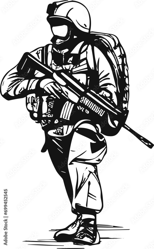 Soldier in War Outline Illustration