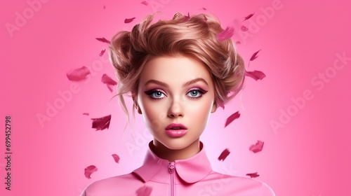 Beautiful girl photo on pink Background