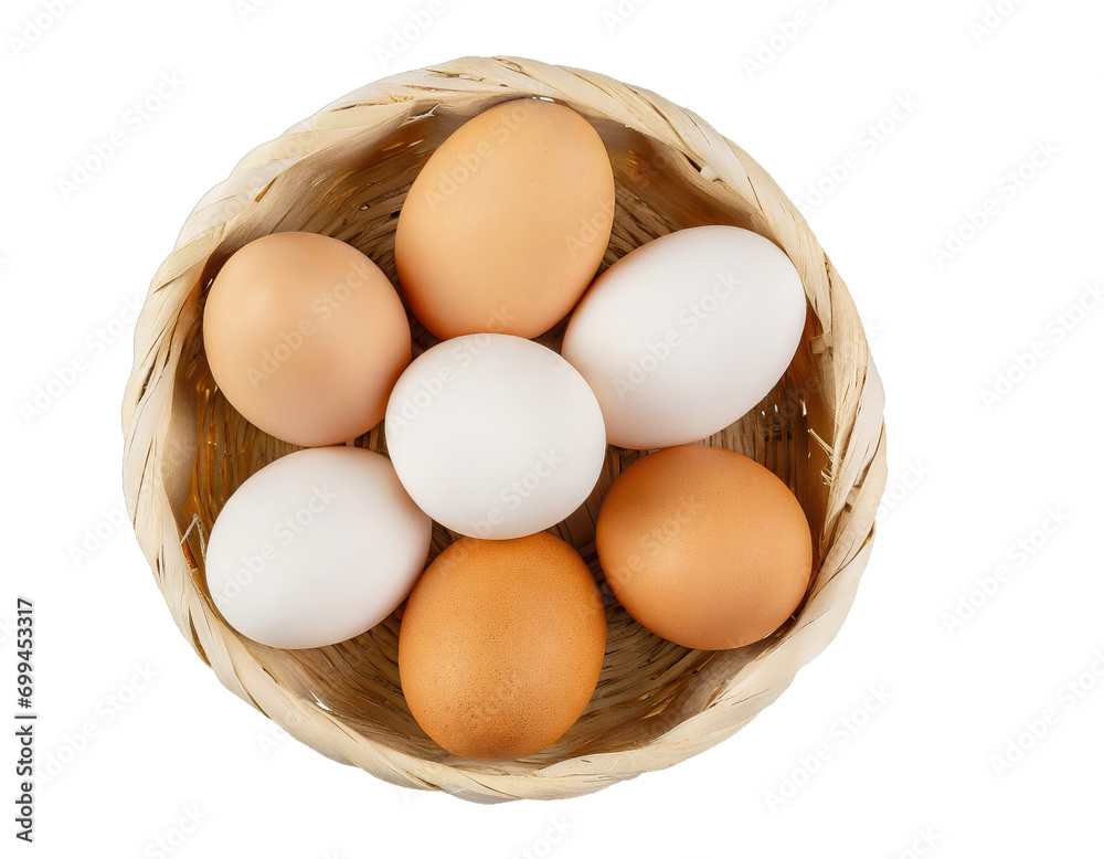 Basket with eggs - isolated on white background Basket with eggs - isolated on white background