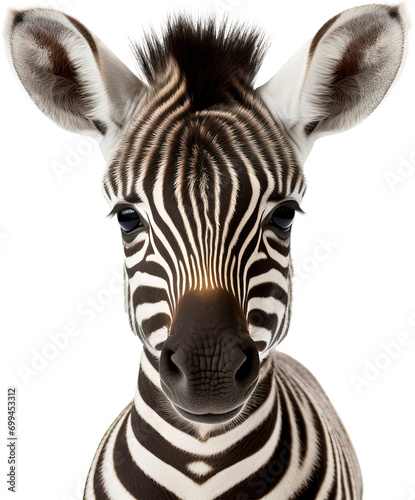Portrait of zebra isolated on transparent background. PNG