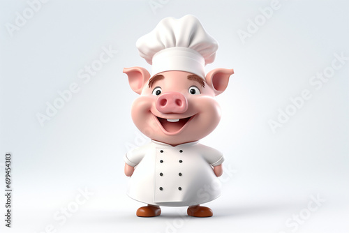 cute 3D cartoon, a pig chef