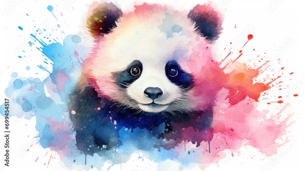 Detailed digital painting capturing a giant panda with a colorful abstract background, Endangered species awareness. - obrazy, fototapety, plakaty 