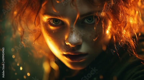 A portrait of a woman with eyes ablaze, representing the internal turmoil and intensity of emotions in mental health battles