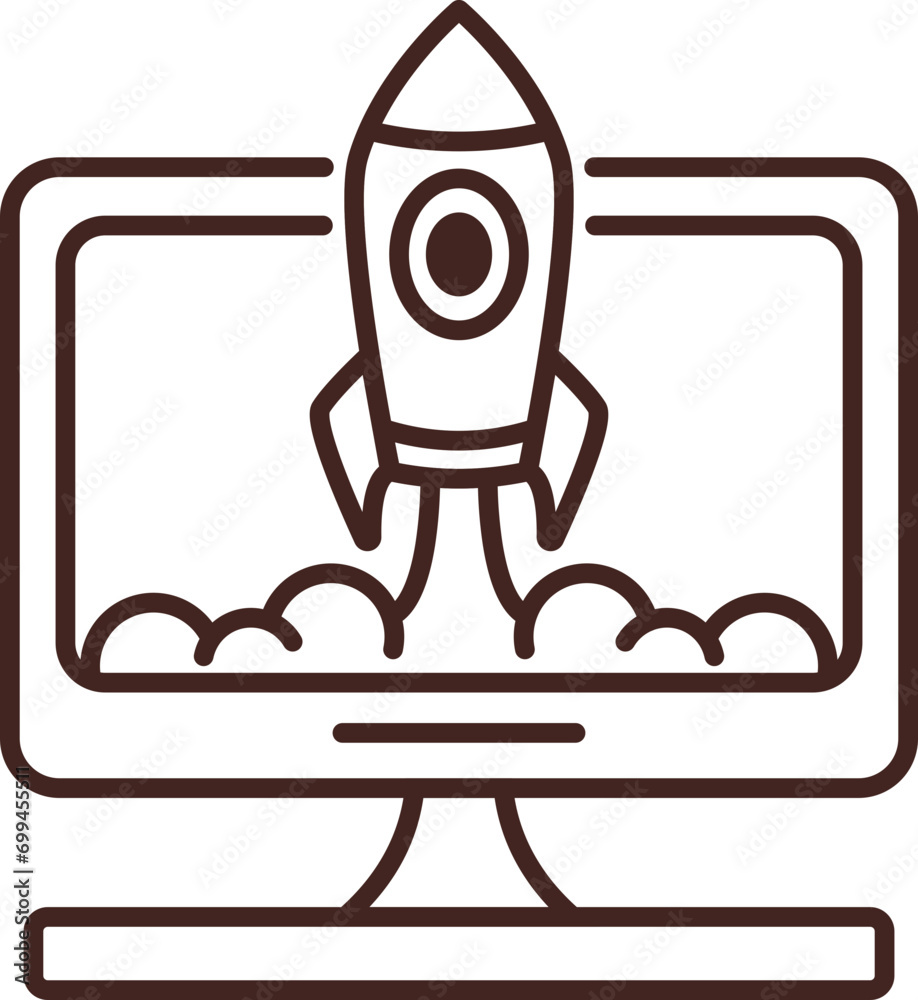 Startup Launcher on Laptop, Hand Drawn Illustration Startup Launcher on Laptop, Hand Drawn Illustration
