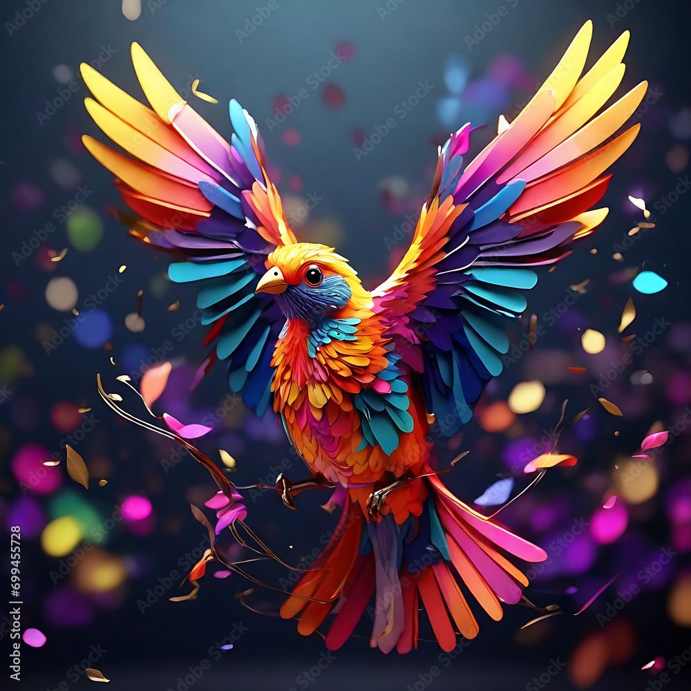 Obraz premium Enchanting Flight AI Animation of a Colorful and Beautiful Bird - AI Generated