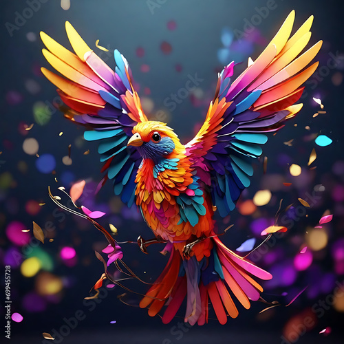 Enchanting Flight AI Animation of a Colorful and Beautiful Bird - AI Generated © Saikat