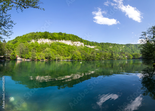 Blue lake in the Caucasus mountains