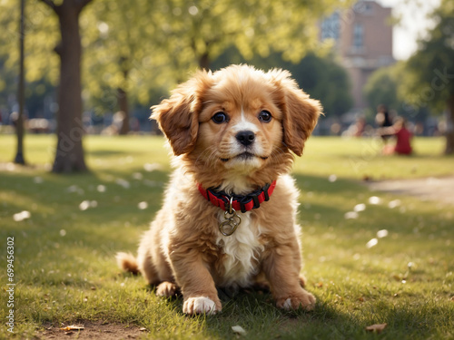 cute puppy sitting on the grass