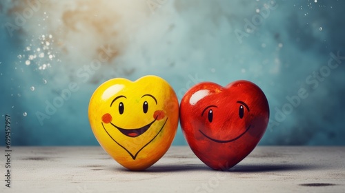 Smiling love: happy couple embracing with painted smiley, joyful and affectionate moment