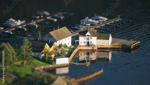 A small harbour of Herand village on the shores of the Hardanger fjord. A tilt-shift video. photo