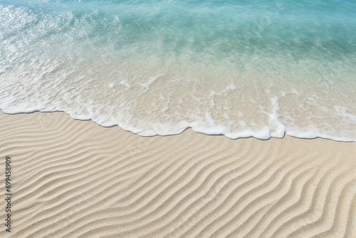 Photo of beautiful beach with light colored sand and  Ocean waves  Paradise sea.