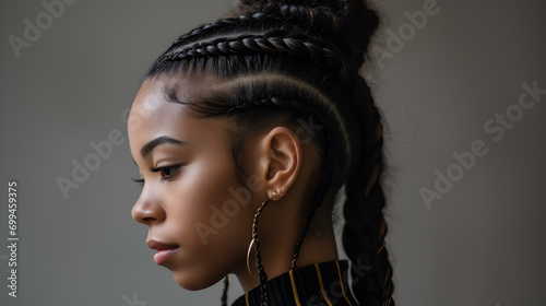 Close-up of Braided Ponytail Hairstyle, young attractive model