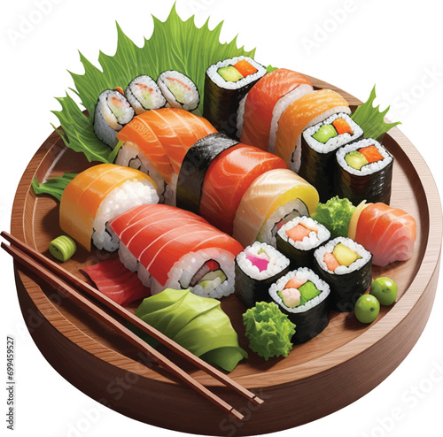 Sushi japanese food on wooden plate