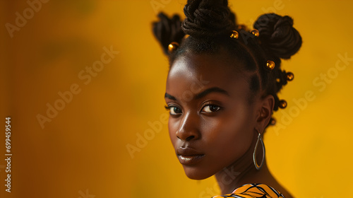 Close-up of Bantu Knots Hairstyle, young attractive model photo