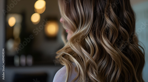 Close-up of Balayage Waves Hairstyle, young attractive model