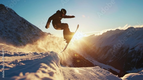 A person on a snowboard executing an impressive trick in mid-air. Ideal for sports enthusiasts and winter activity promotions