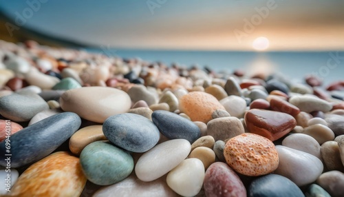 Gradient Sea Pebbles on Sandy Beach