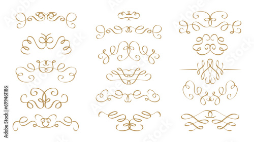 Abstract calligraphic flourishes set. Vector retro style dividers collection.