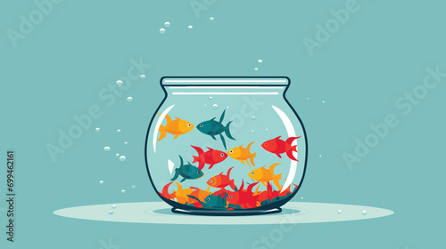 Ideas swimming in a fishbowl: A fishbowl filled with colorful idea-fish, each representing a different concept.