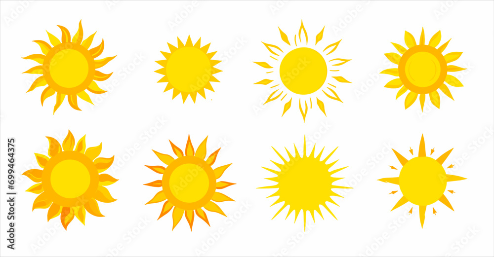 set of sun vector on a white background - obrazy, fototapety, plakaty 