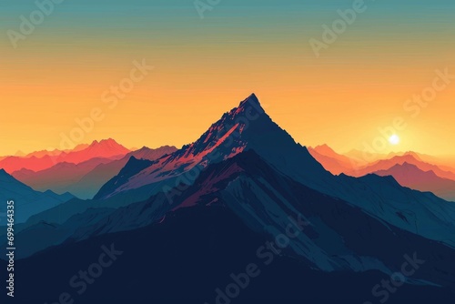 A picturesque mountain with a beautiful sunset in the background. Perfect for nature lovers and travel enthusiasts