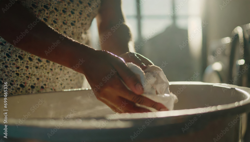 Close-up of a woman washing her hands in a basin