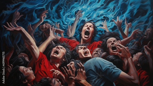 multifaceted scream art illustration. dynamic facial expressions capturing the essence of human emotion for use in dramatic storytelling and artistic projects