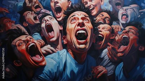 multifaceted scream art illustration. dynamic facial expressions capturing the essence of human emotion for use in dramatic storytelling and artistic projects #699465730
