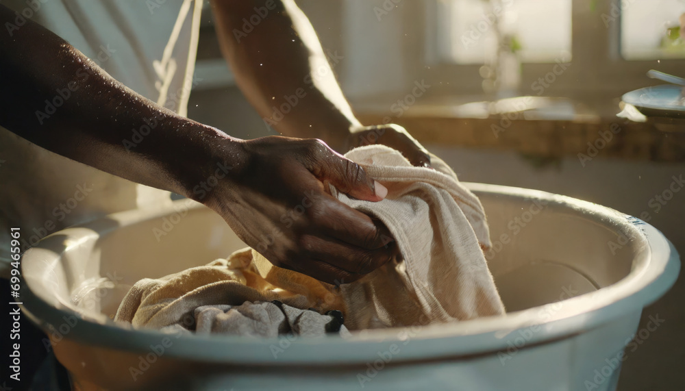 The process of hand washing clothes - obrazy, fototapety, plakaty 