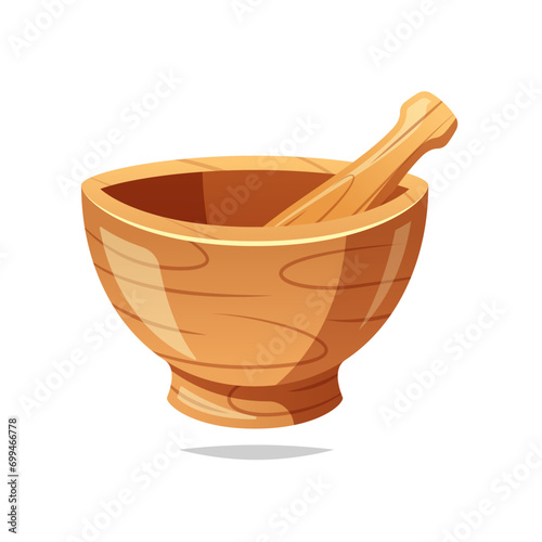 Wooden mortar and pestle vector isolated on white background