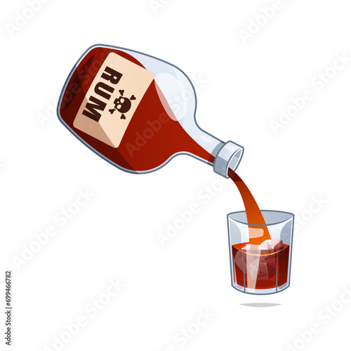 Pour rum into a glass vector isolated on white background.