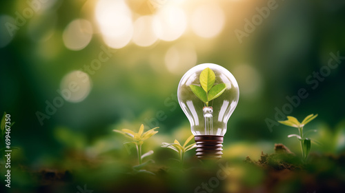 An innovative depiction of green energy: a plant thriving inside a light bulb, generative ai