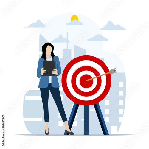 the concept of targets as an effort to strive and focus attention on business goals. Successful and effective company growth and management strategies. flat vector illustration on white background.