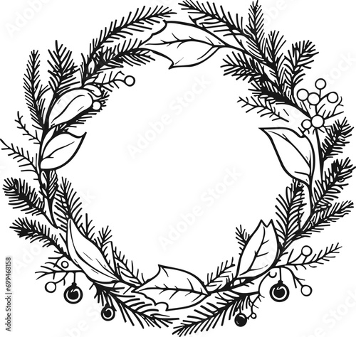 Christmas Wreath Frame Monoline illustration