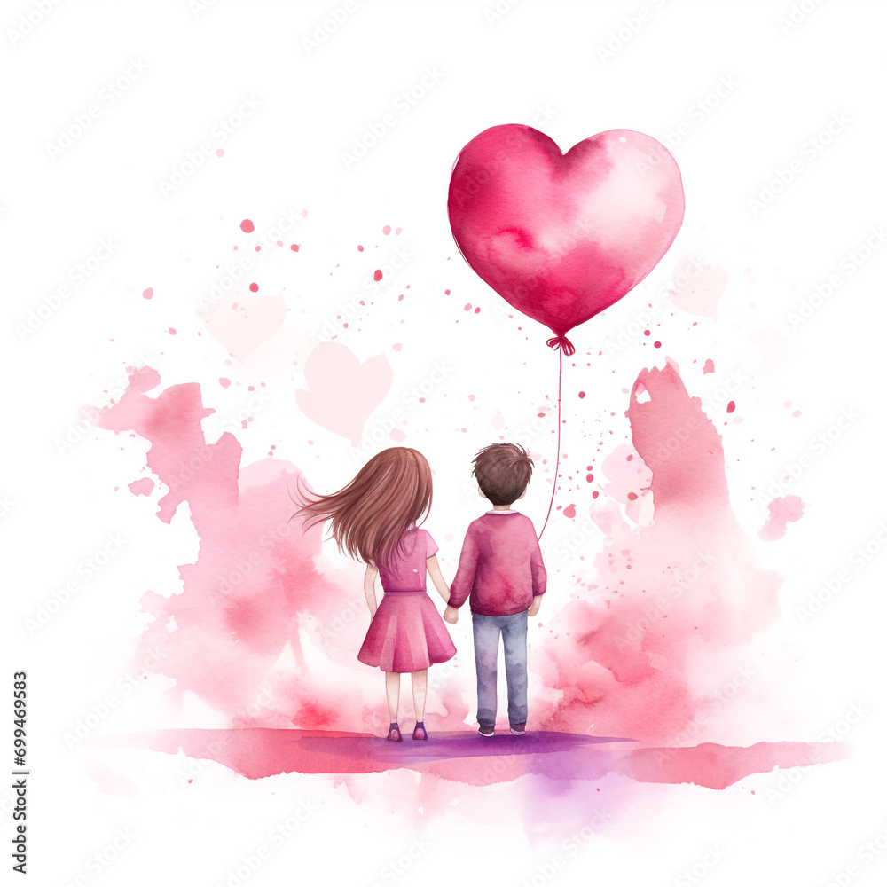 Watercolor couple in love romantic valentine.