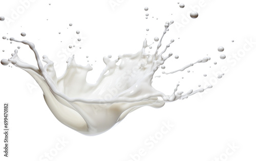 Liquid Motion: The Artistry of Dynamic Milk Splash Freeze Frame Isolated on Transparent Background PNG. © Sajid