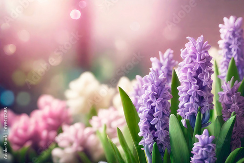 Spring background with beautiful hyacinths.