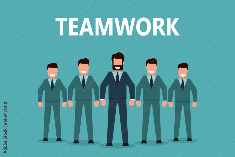 A team of successful businessmen is standing. Having a good leader and team can lead us to the goal of success. business team concept. Vector illustration flat design style A team of successful businessmen is standing. Having a good leader and team can lead us to the goal of success. business team concept. Vector illustration flat design style