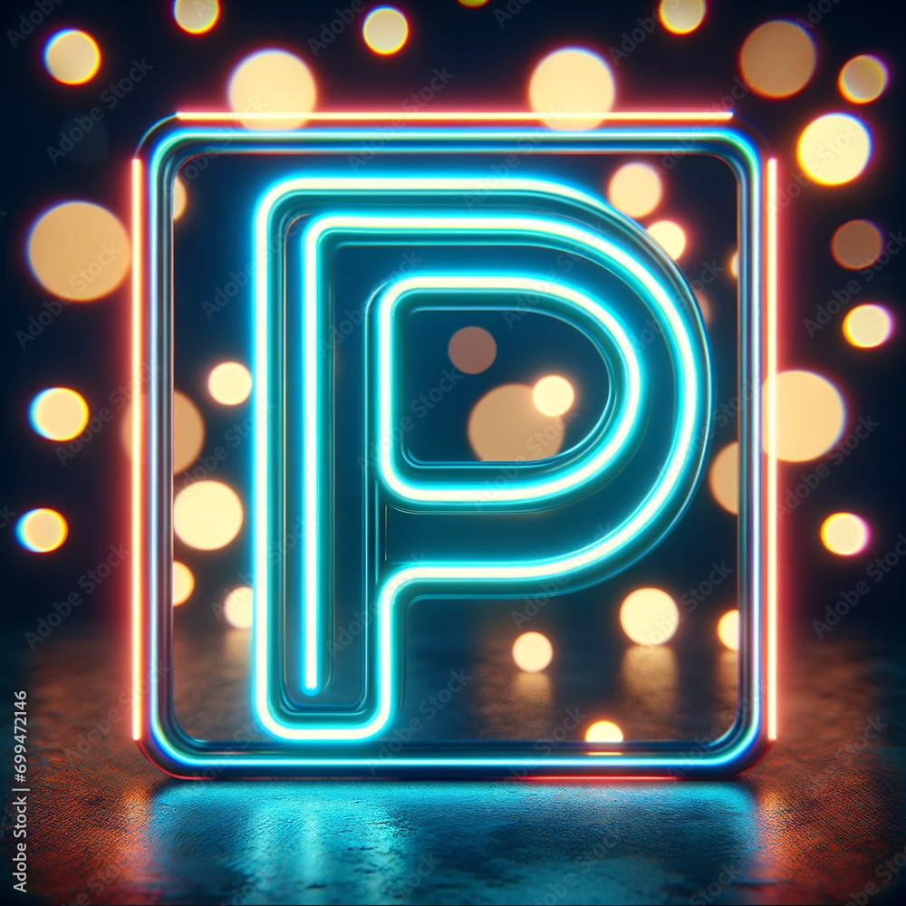 Pulsating Neon Letter P, letter P, pulsating, light, vibrant, alphabet, pink, bright, 3D typography, illuminated, electric, bokeh background, festive, night - obrazy, fototapety, plakaty 
