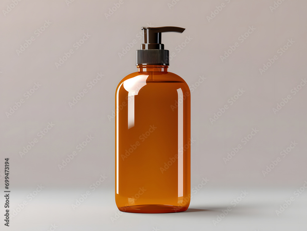 3D Amber Glass Pump Bottle Mockup 3D Amber Glass Pump Bottle Mockup