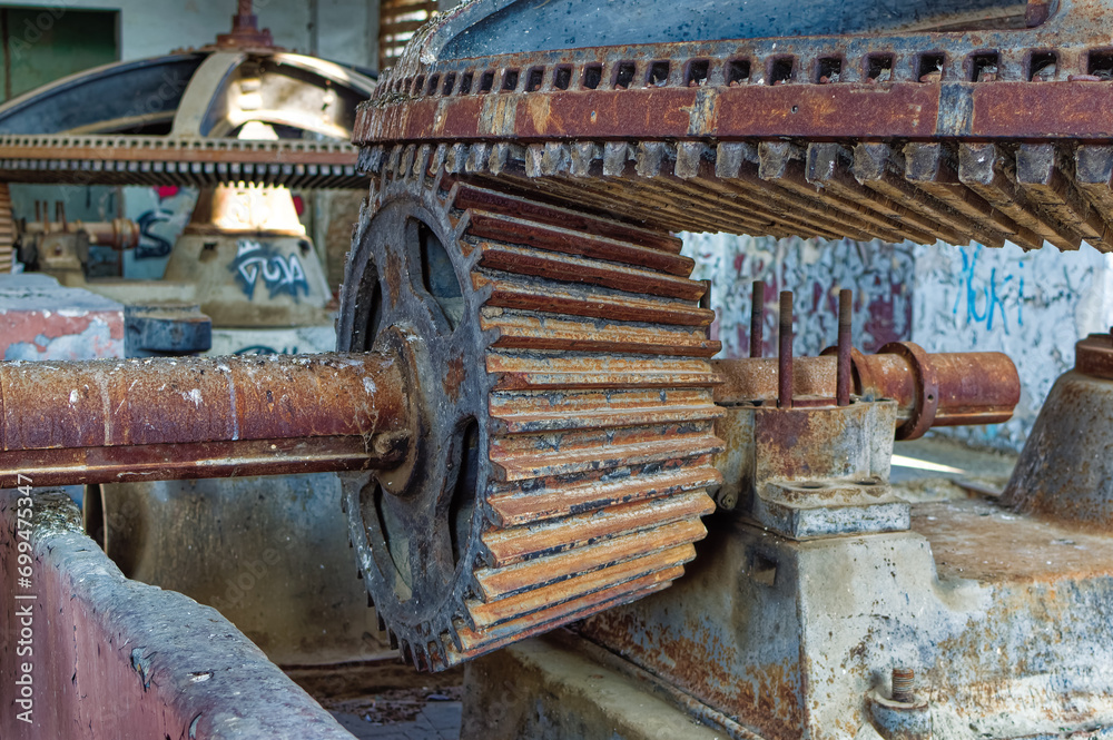 Metal parts of old and abandoned hydro power plant facilities.